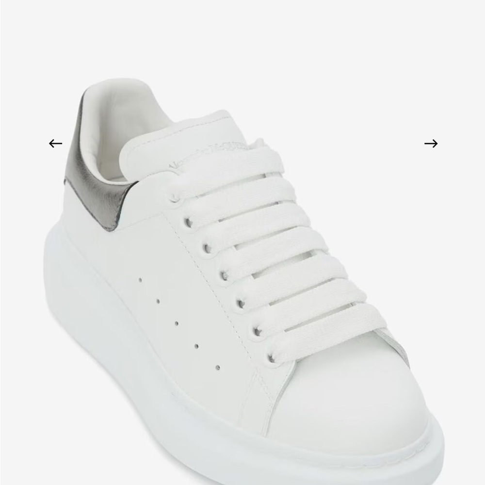 Alexander McQueen White Leather Sneakers with Silver Heel Tab
